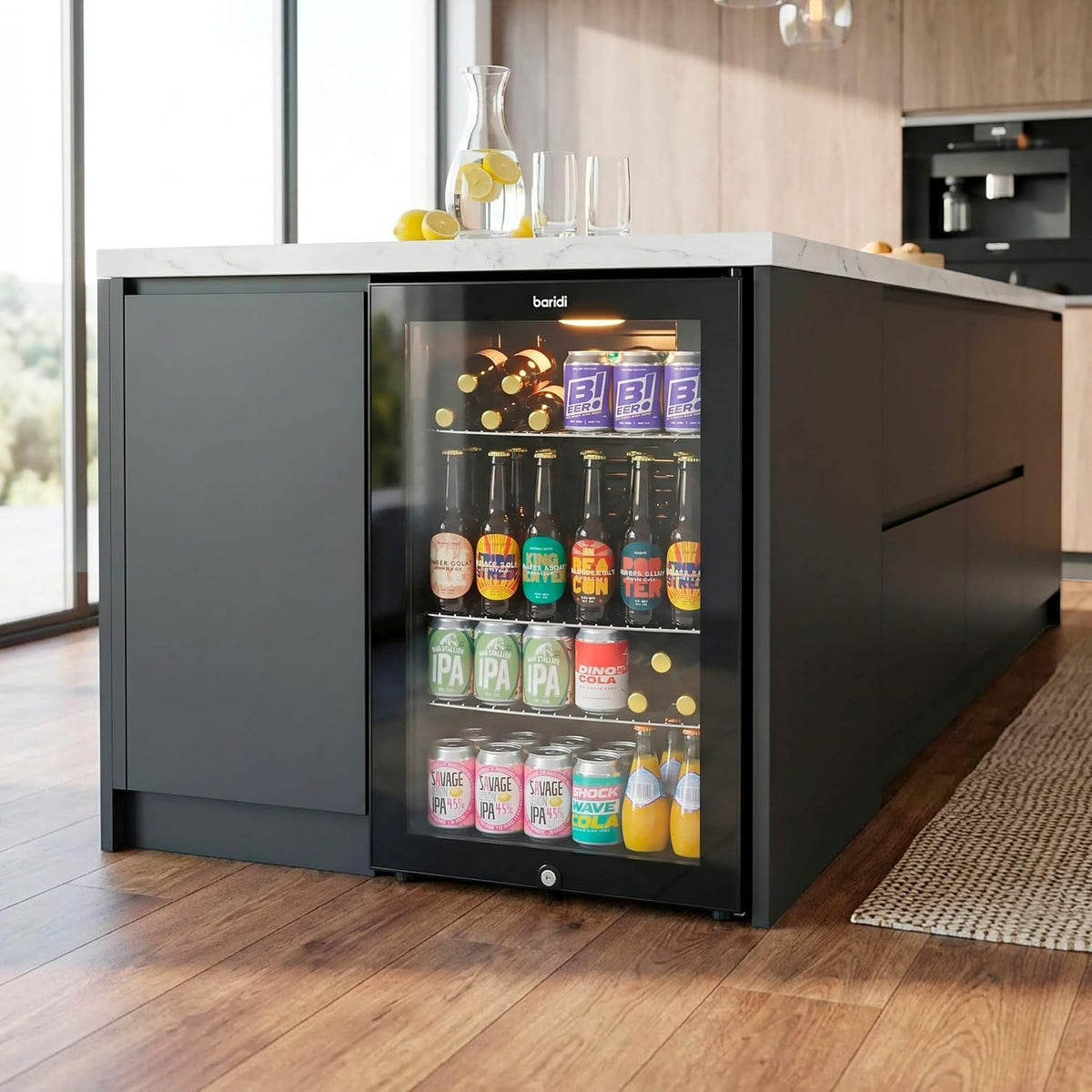 Dellonda Baridi Undercounter Drinks, Beer & Wine Fridge with Wire Shelves, Internal Light & Security Lock 85L, Black - DH13