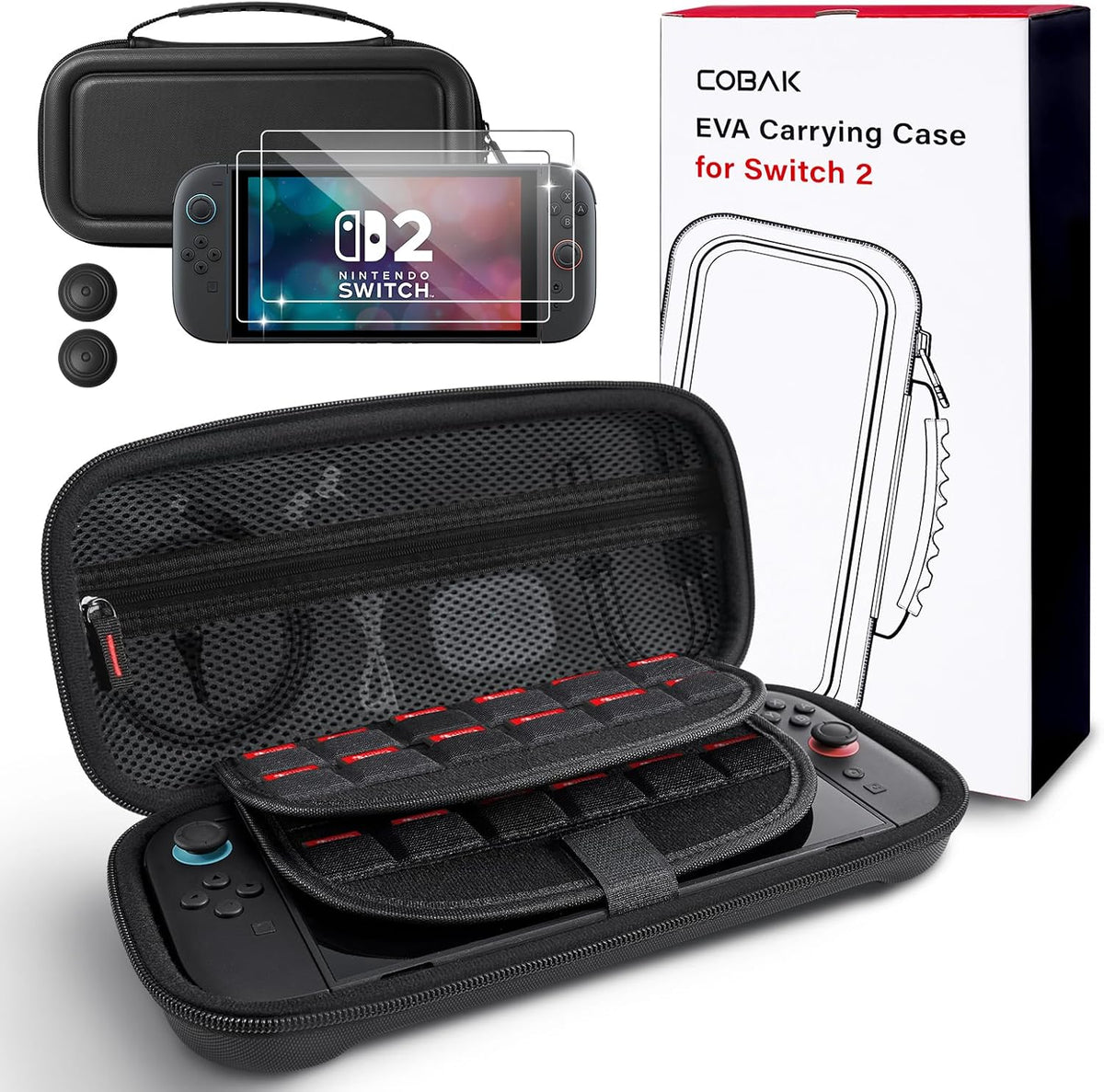 CoBak Large Capacity Carrying Case for Nintendo Switch 2 2025- 3 in 1 Black