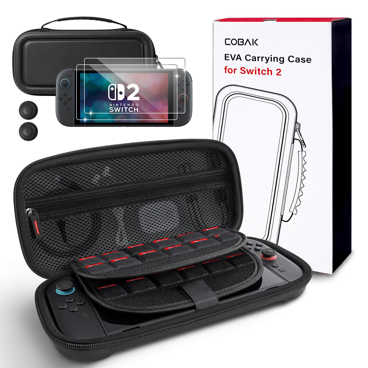 CoBak Large Capacity Carrying Case for Nintendo Switch 2 2025- 3 in 1 Black