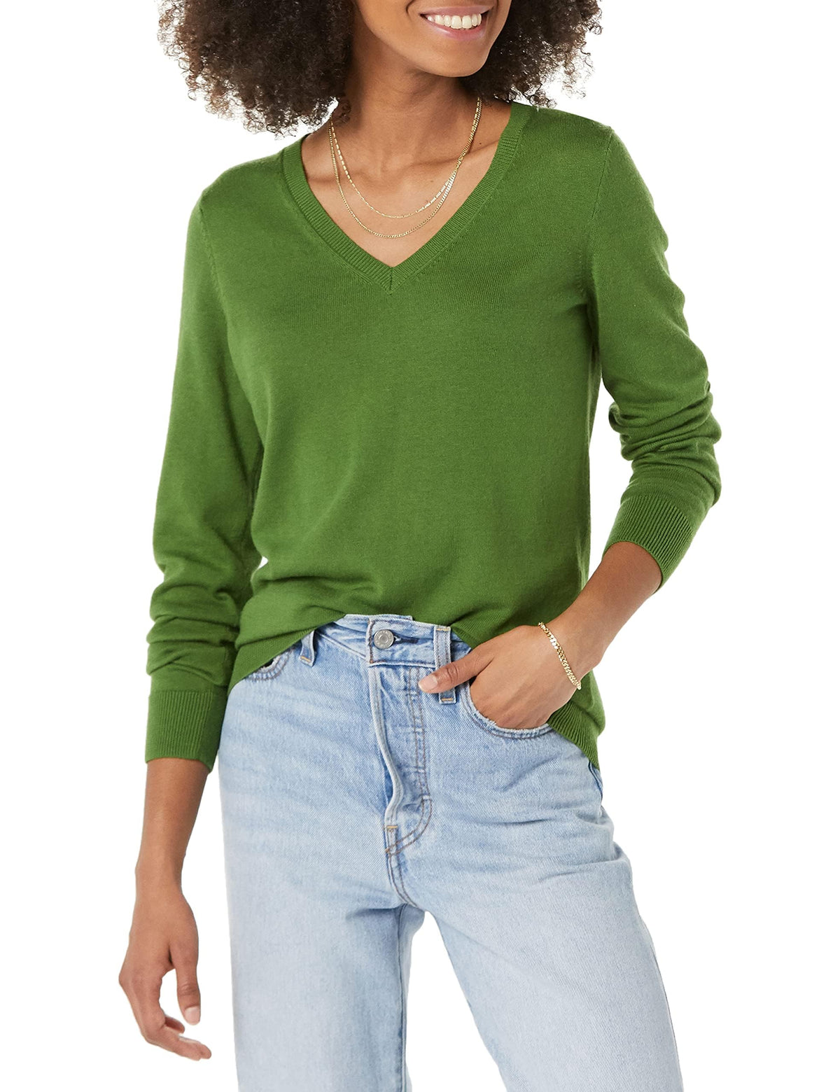 Amazon Essentials Women's Regular-Fit Lightweight Long-Sleeve V-Neck Jumper