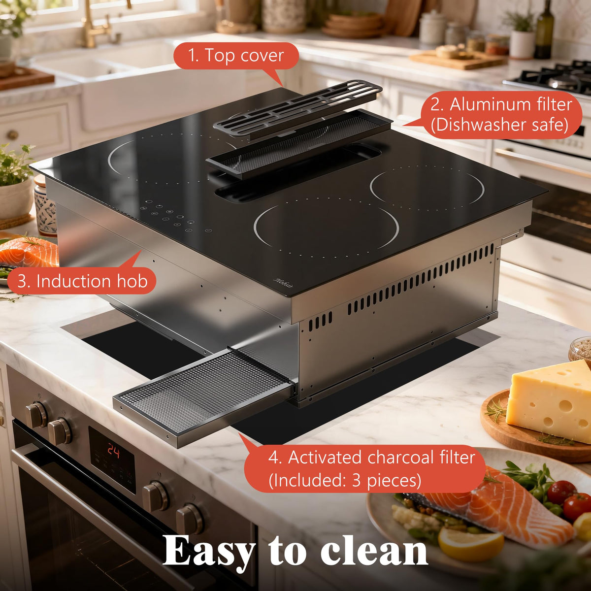 Hobsir Ceramic Hob with Knobs, Built-in Electric Cooker Hob 4 Burners 60 cm