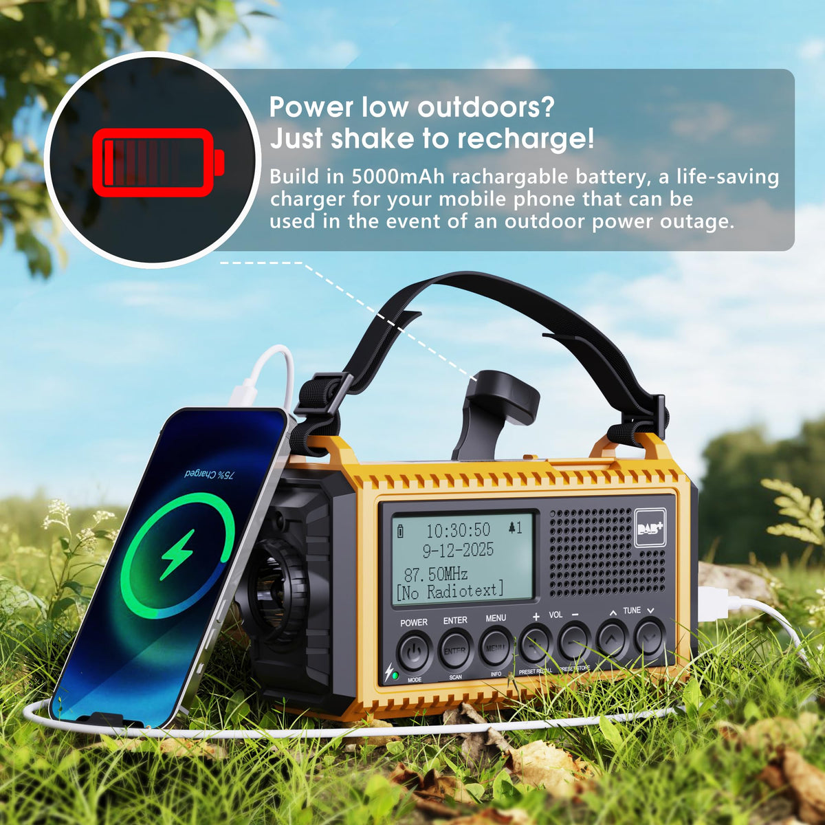ROCAM Wind up Radio Solar, Battery, Torch, Portable DAB Radio