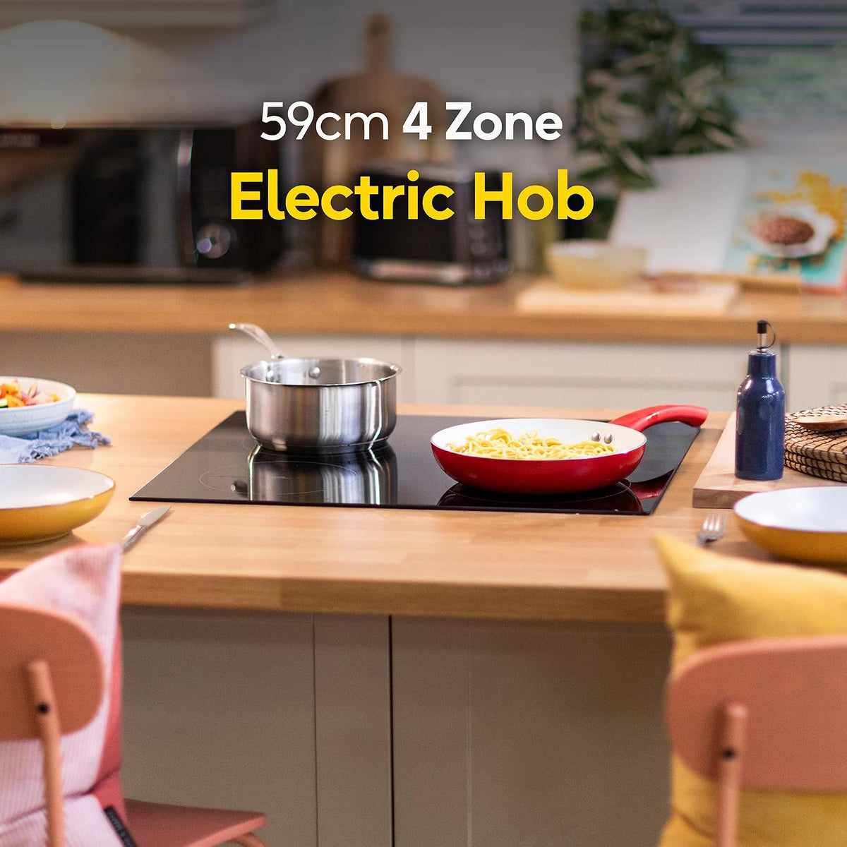 Russell Hobbs Electric Ceramic Hob 59cm Wide with 4 Cooking Zones, Electric 9 Power Levels, Touch Control & Easy Clean, Safety Cut Off, Timer & LED Display, Child Lock RH60EH413B