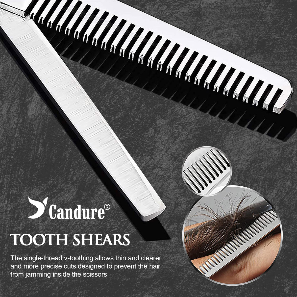 Candure Hairdressing Scissor with Comb & Leather Pouch 6.5" - Hair Scissor for Professional Hairdressers, Barbers Stainless Steel Hair Cutting Shears for Salon, Men, Women, Children and Adults Black