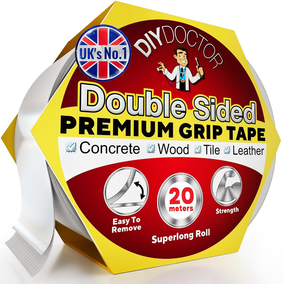 DIY Doctor Double Sided Carpet Tape, Heavy Duty, 20m x 21mm, 1 Pack