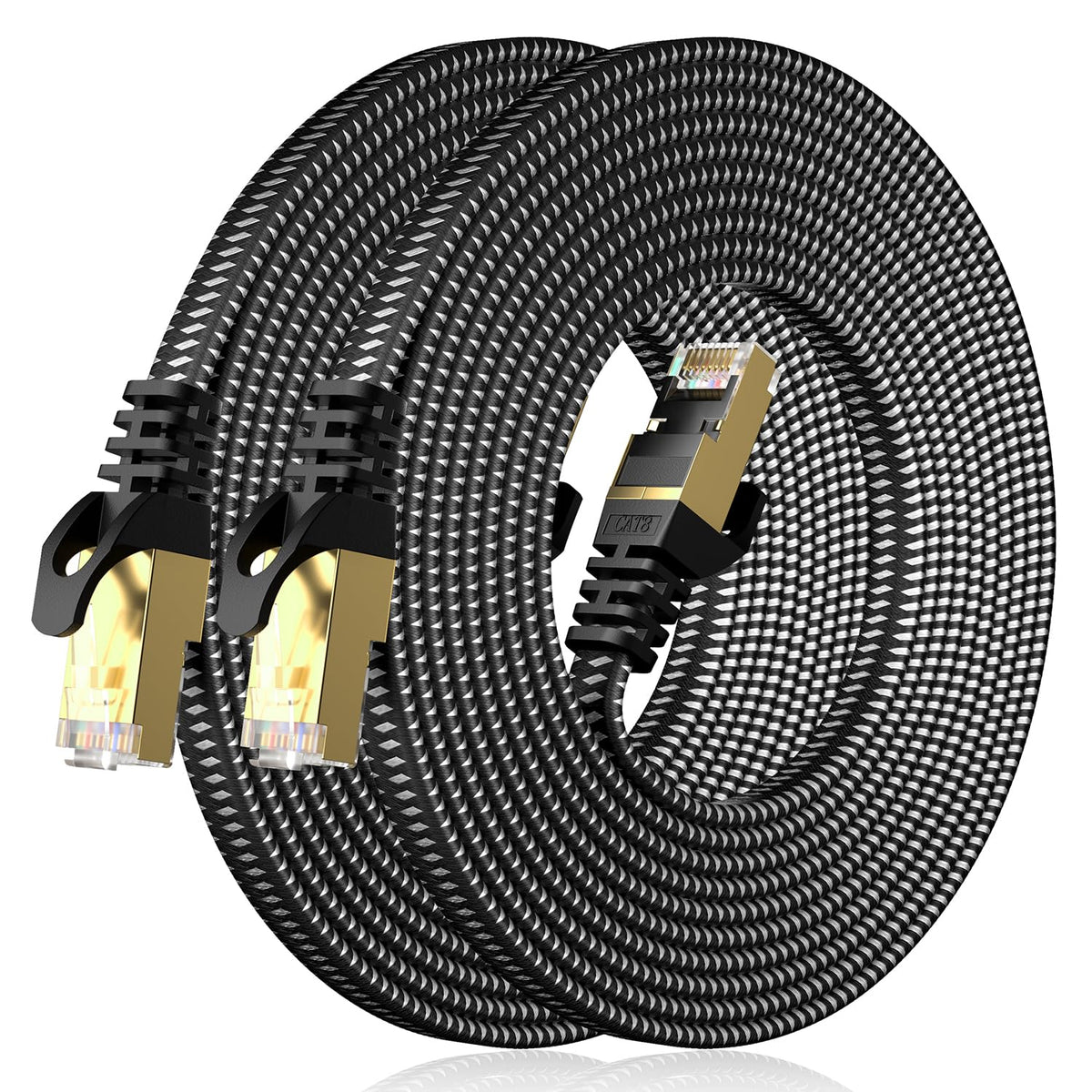 Cat 8 Ethernet Cable 10M, High-Speed 40Gbps/2000Mhz Flat Braided Internet Cable, Gigabit STP RJ45 Network Cable Compatible for PS4/5, for Modem, PC/Laptop