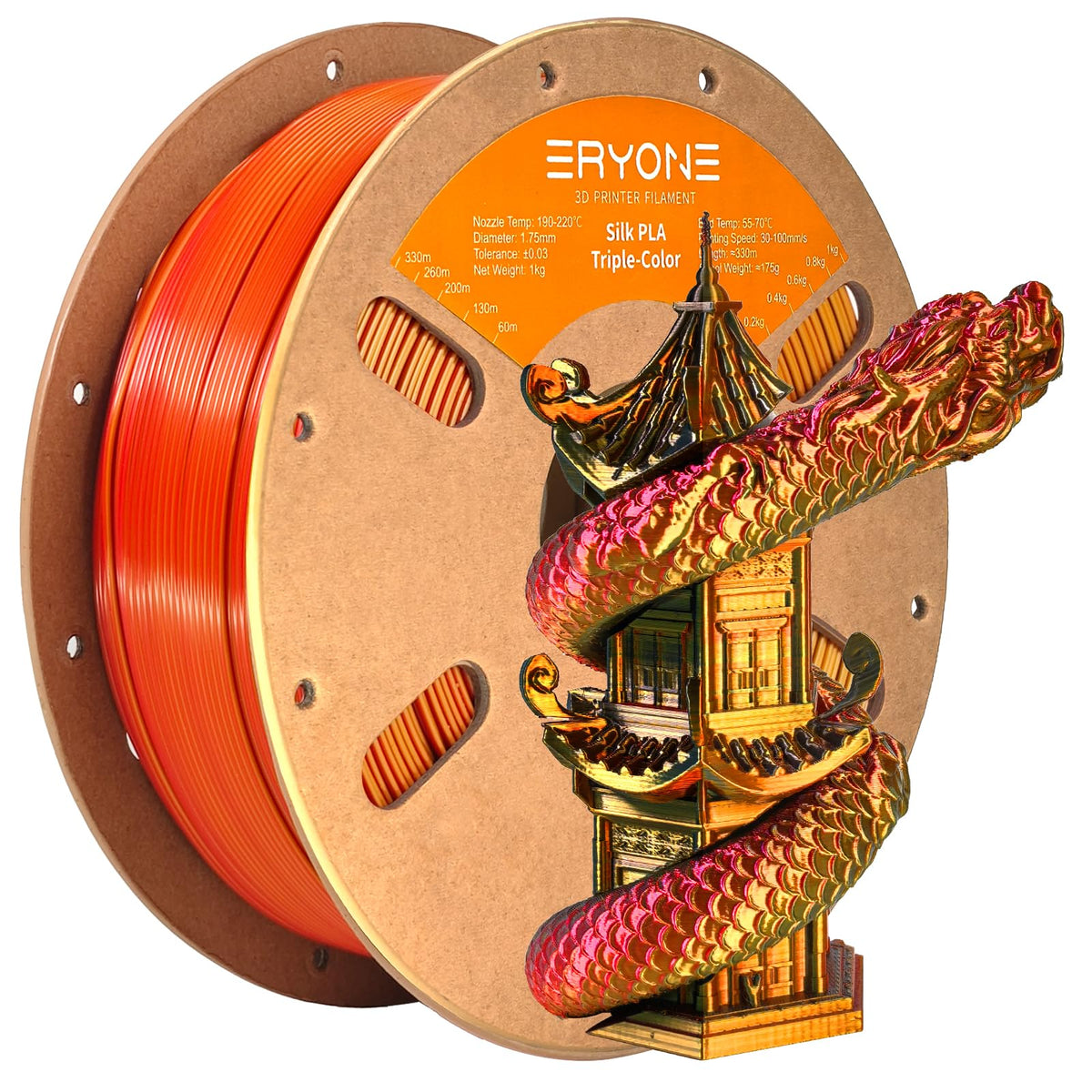 ERYONE Silk PLA Filament 1.75mm,3D Printer Filament PLA,Shiny Glossy PLA Filament,+/-0.03mm,1kg(2.2lbs)/Spool,Silk Liquid Gold
