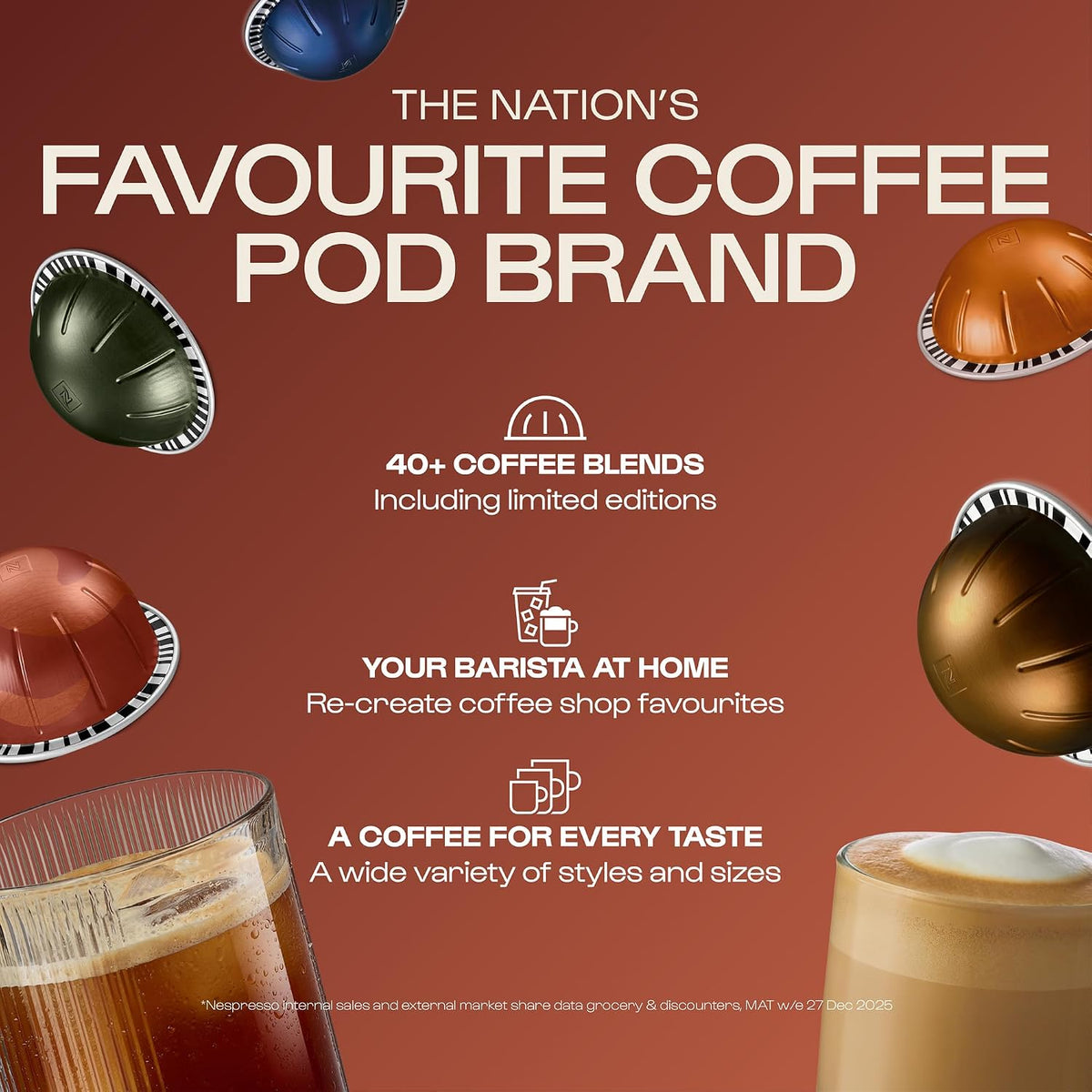 Nespresso Vertuo Coffee Pods, Pack of 30, 10 x Melozio, 10 x Stormio, 10 x Odacio capsules for Nespresso Machines. Make Espressos, Cappuccino and Lattes at home. Recyclable Pods.