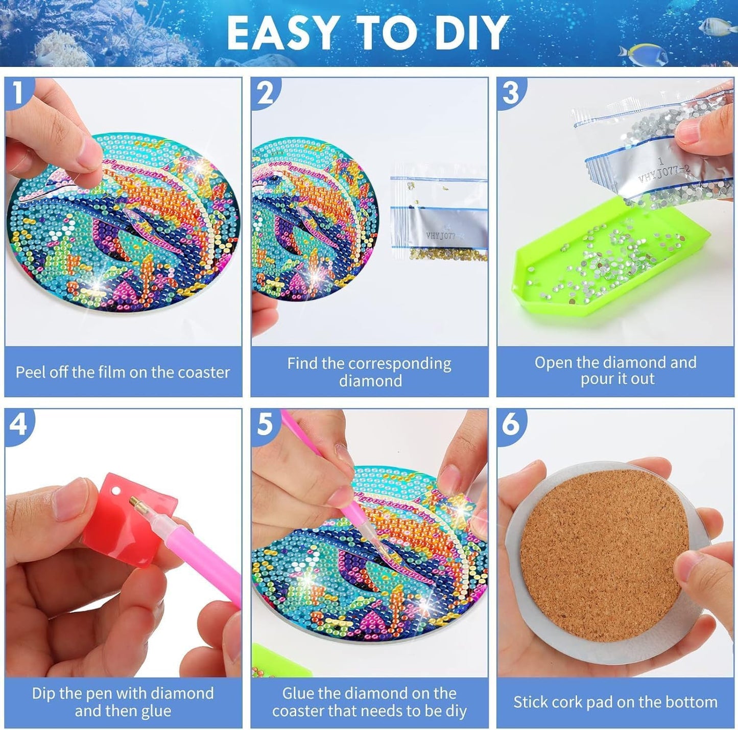 8 Pcs Flowers Diamond Art Coasters Kits for Adults Begainners,Full Drill Diamond Painting Coasters Kit with Holder,DIY Gem Painting Craft Kits for Adults Supplies Gift (Flowers).