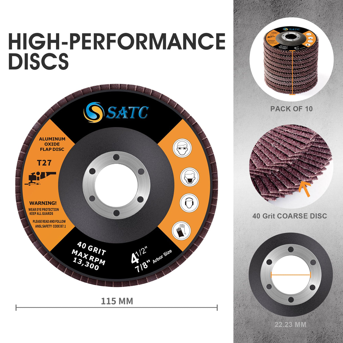 SATC Flap Discs 115mm 10 Pack Grinding Discs 120 Grit for Angle Grinder to Sanding Grinding Metal Wood