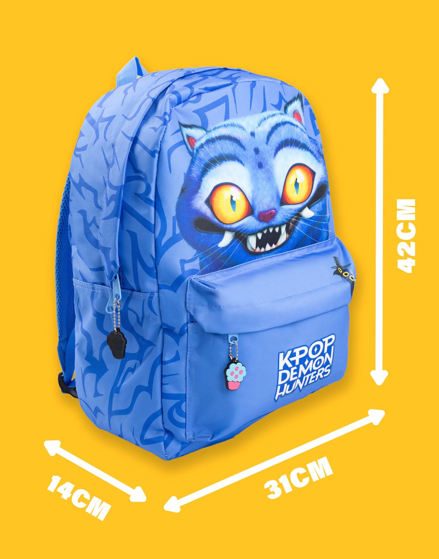 KPop Demon Hunters K-Pop Demon Hunters Derpy Tiger Blue Backpack | Kids School Bag with Front Zip Pocket | Padded Shoulder Straps & Chest Strap | K-Pop Demon Hunters Merch