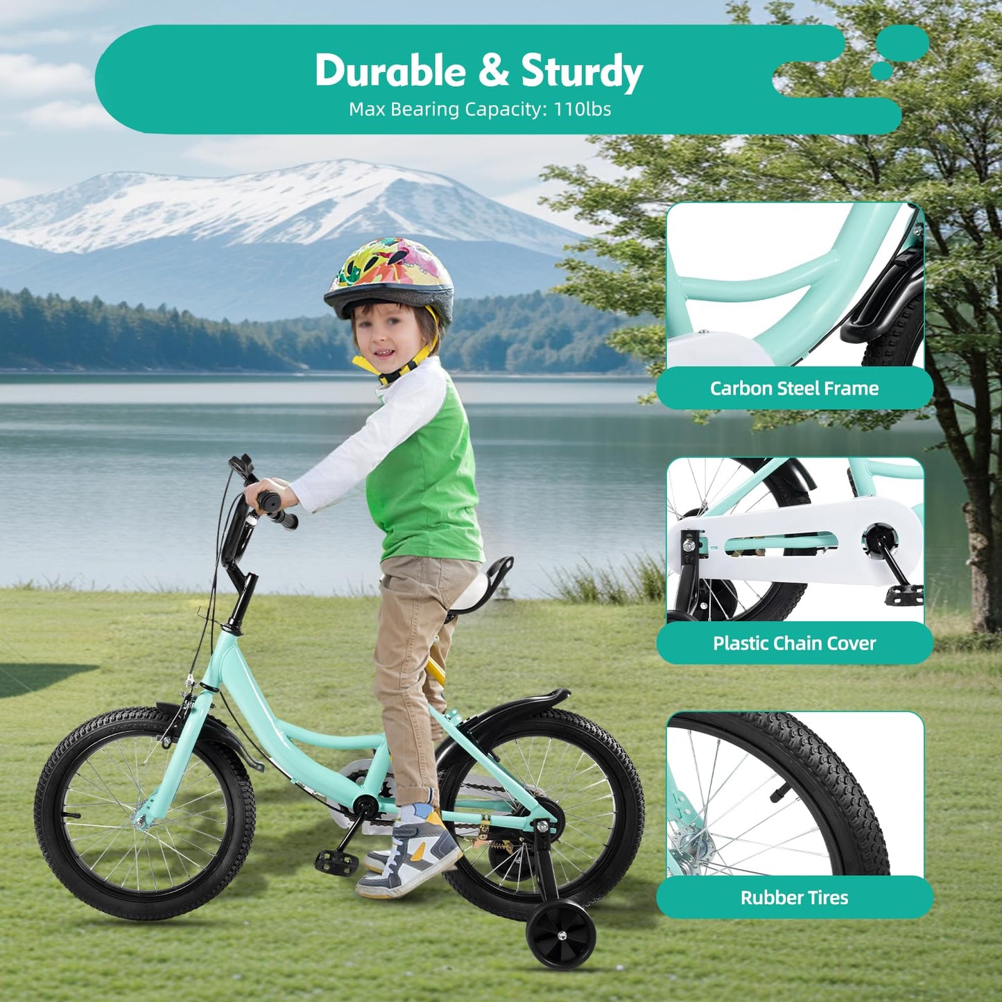 16 Inch Kids Bike with Training Wheels | For Boys & Girls Ages 5-8 | Dual Hand Brakes, Mudguards, Carbon Steel Frame Children's Bicycle