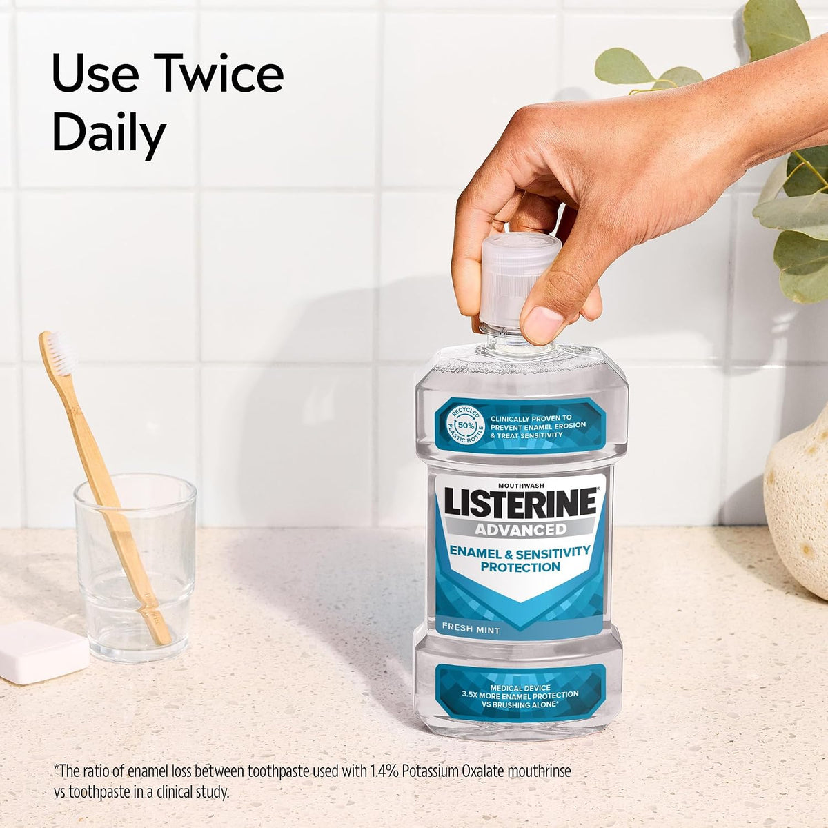 Listerine Advanced Enamel & Sensitivity Protection Mouthwash, Fresh Mint (500ml), Mouthwash to Prevent Enamel Erosion and Treat Sensitive Teeth