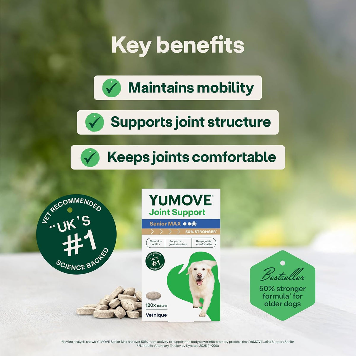YuMOVE Max Strength Joint Supplement for Senior Dogs, Joint Care with Glucosamine, Chondroitin and Green Lipped Mussel, Age 8+, 120 Tablets