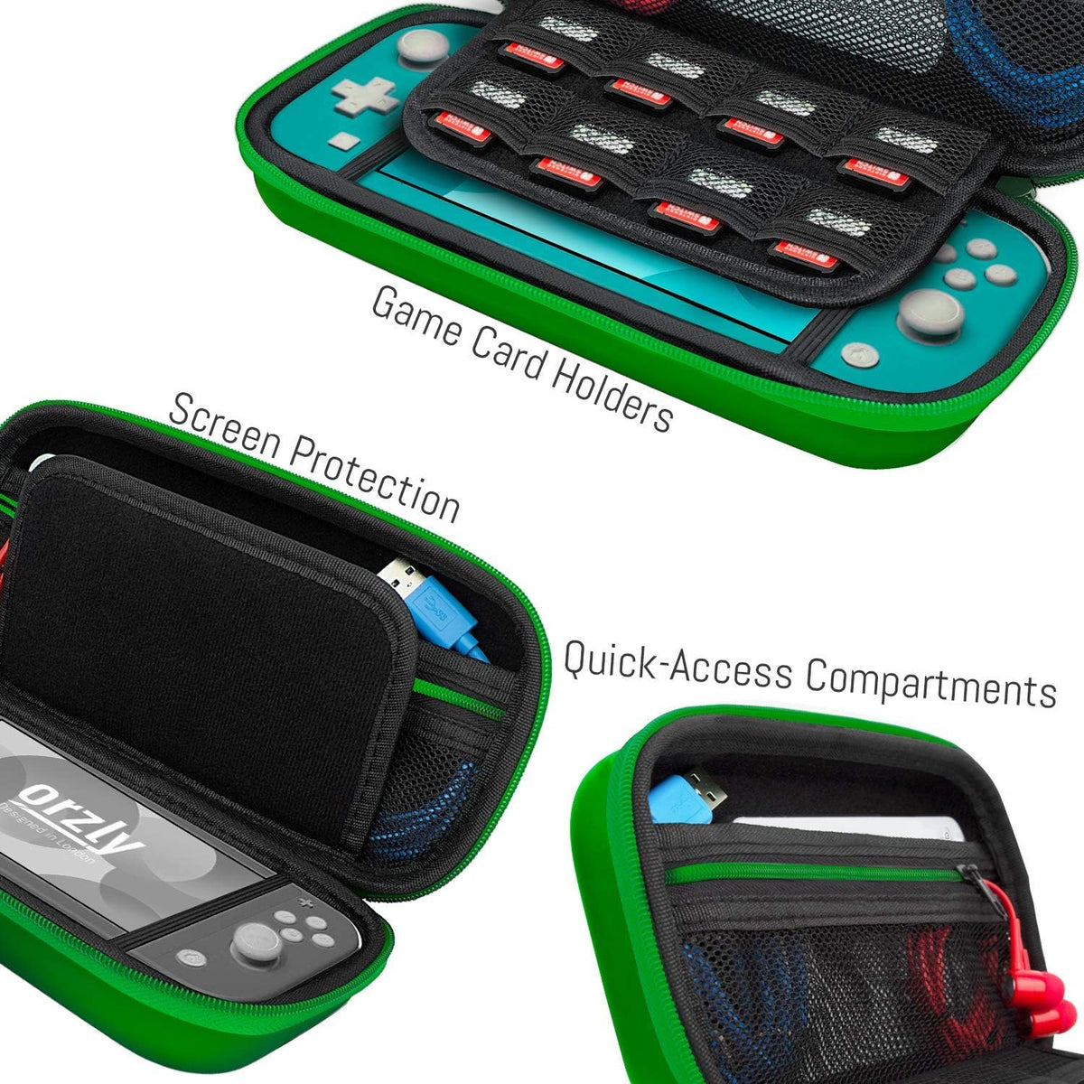 Orzly Carry Case for Nintendo Switch Lite Protective Hard Shell Portable Travel Carry Case with Storage for Accessories & Game Cartridges (Red & White)