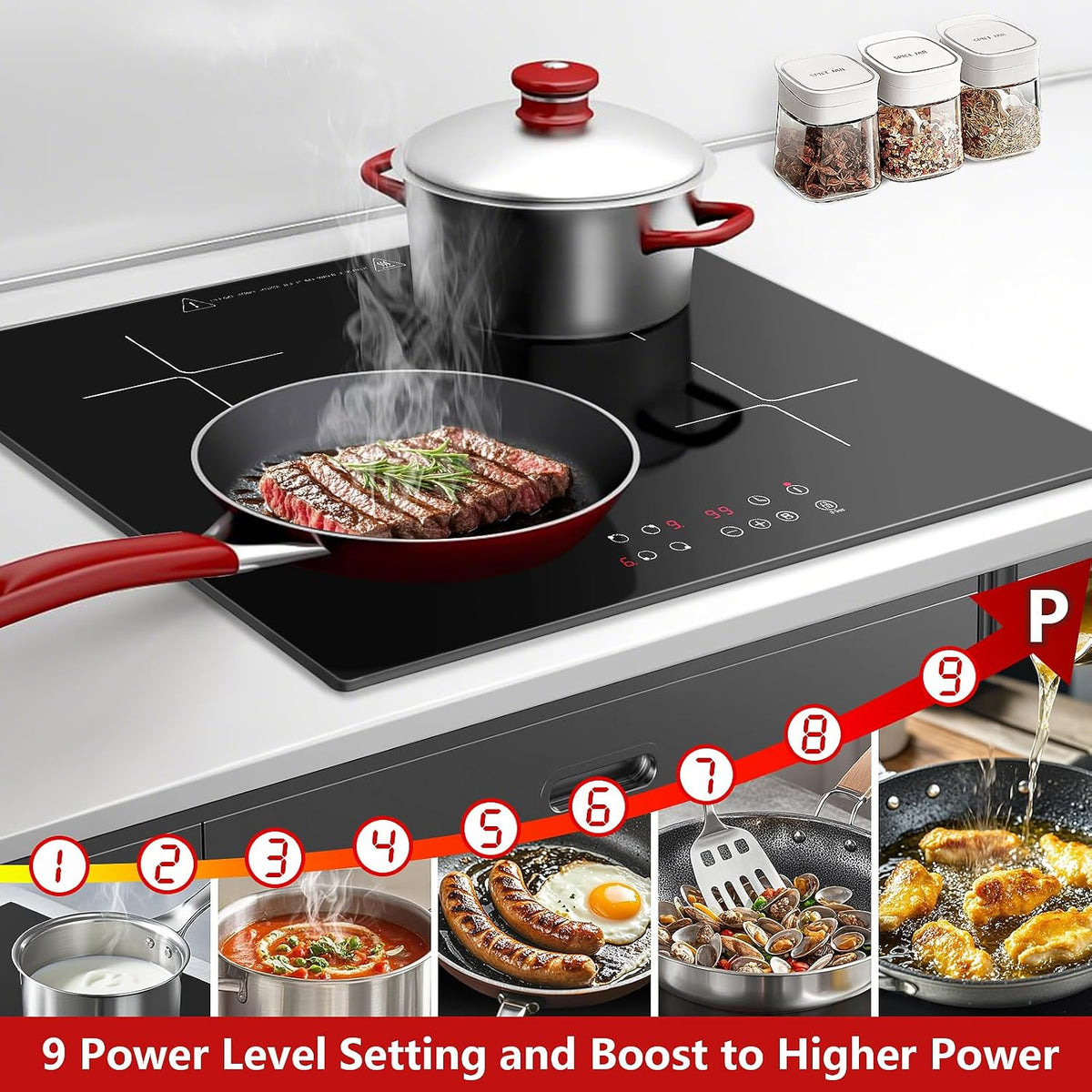 Induction Hob 4 Zones, Built-in Induction Hob 60 cm with Booster, 4 Burner Cooker, Touch Control, 9 Power Levels, 1-99 Min Timer, Child Lock, Heat Indicator, No Plug