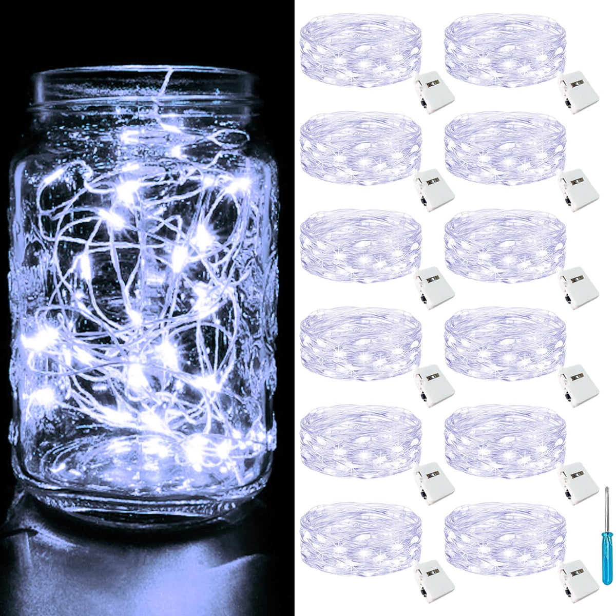 btfarm 12 Pack 3 Modes Fairy Lights Battery Operated, 2M 20LED String Light