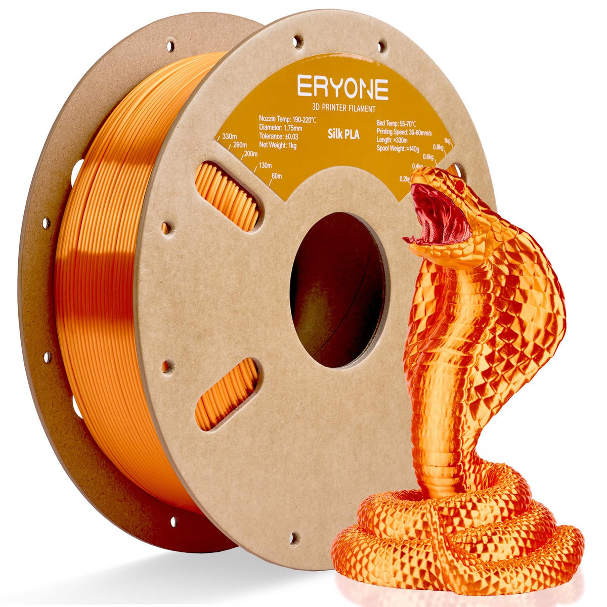 ERYONE Silk PLA Filament 1.75mm,3D Printer Filament PLA,Shiny Glossy PLA Filament,+/-0.03mm,1kg(2.2lbs)/Spool,Silk Liquid Gold