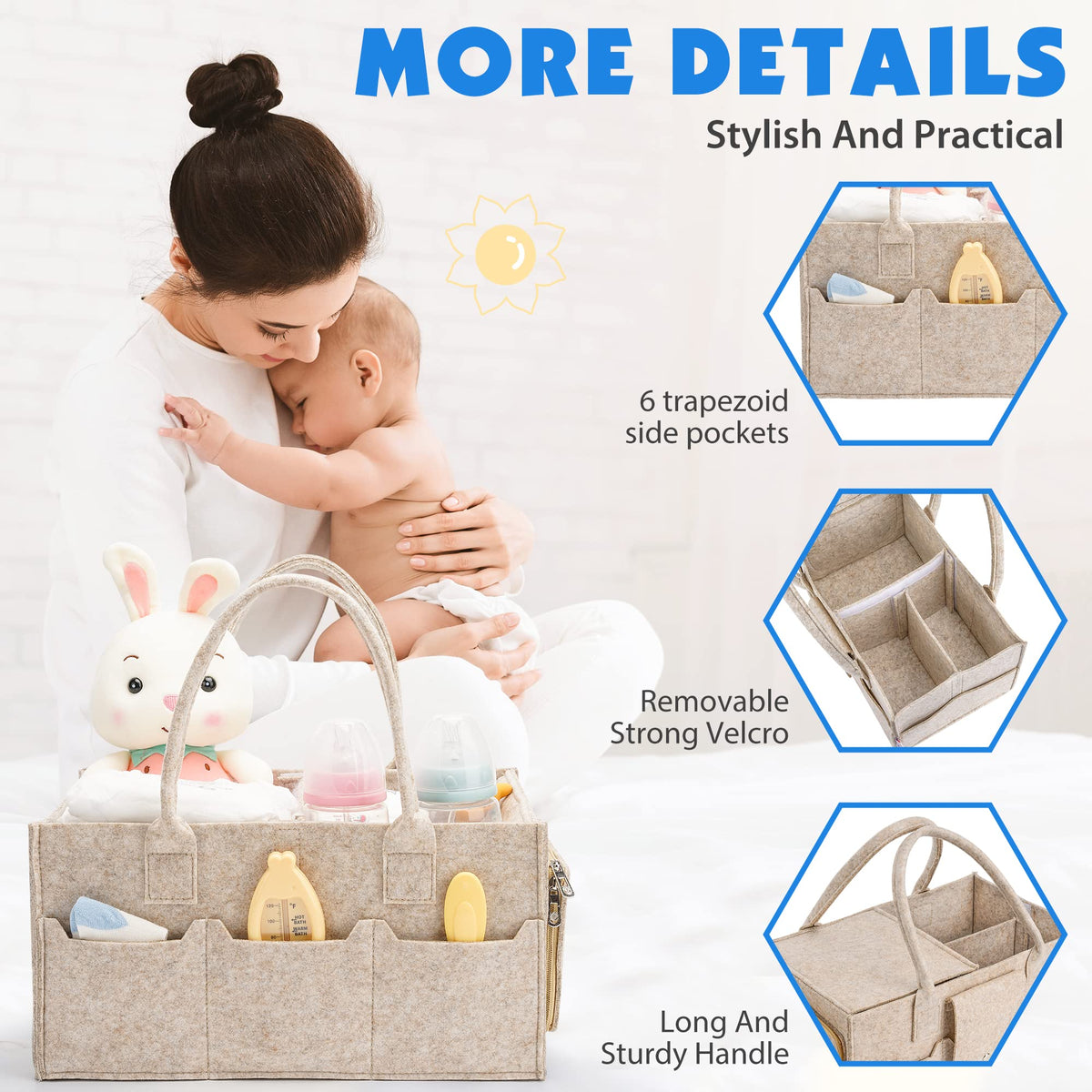 Maliton Nappy Caddy Organiser with 8 Pockets & Removable Dividers (Khaki)