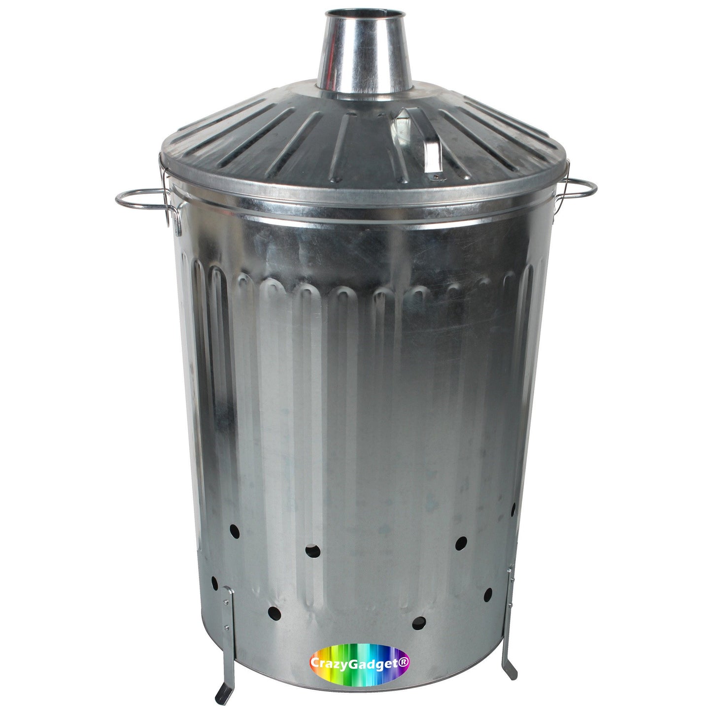 CrazyGadget® Small Medium Large Extra Large Galvanised Metal Incinerator Fire Burning Bin with Special Locking Lid (18 Litre)