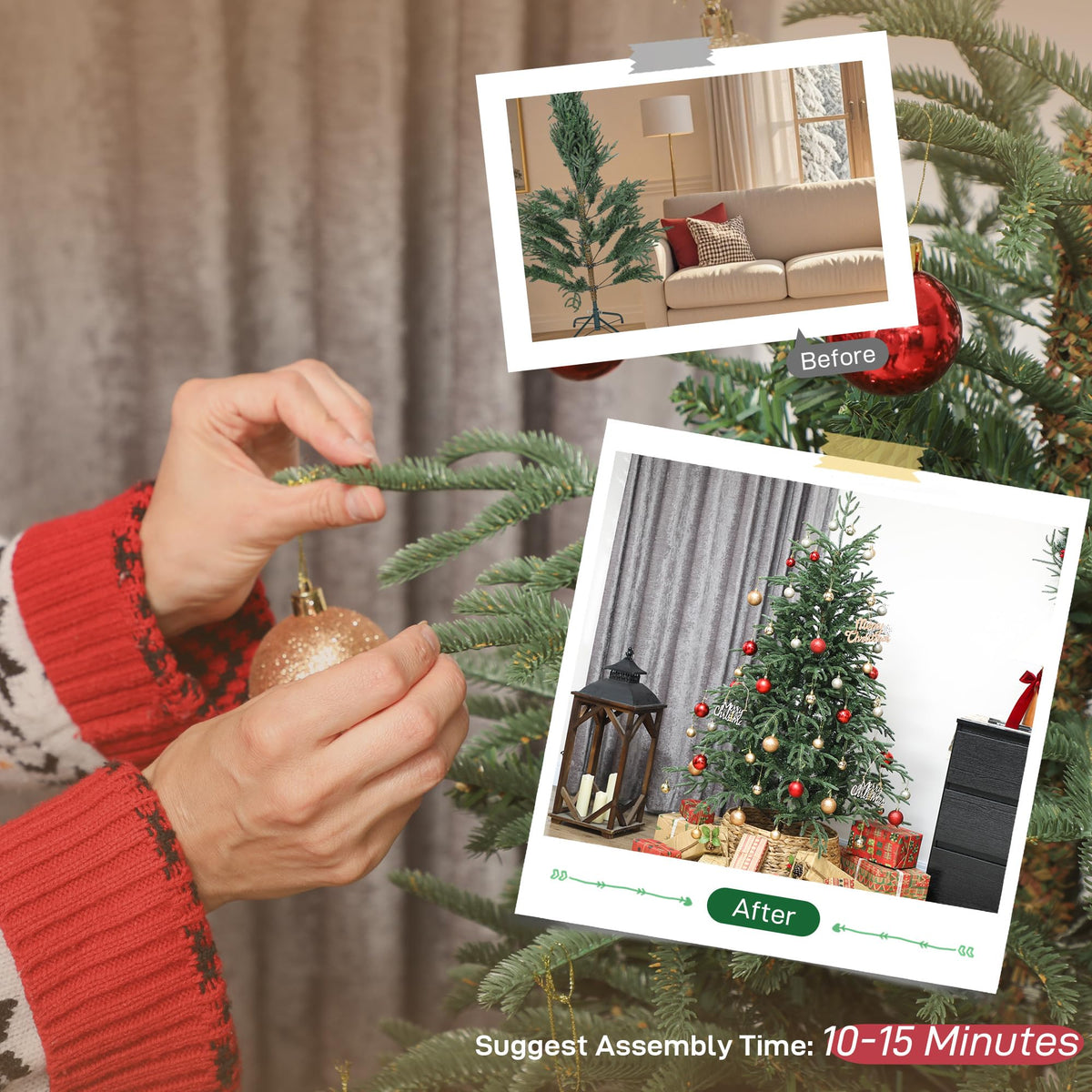 HOMCOM 6 ft Artificial Christmas Tree, 1814 Realistic Dense Branches, Green