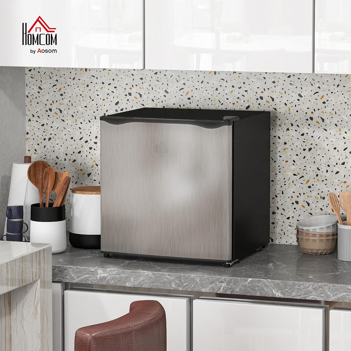 HOMCOM Tabletop Mini Freezer, 35L Capacity, Reversible Door, Silver Tone