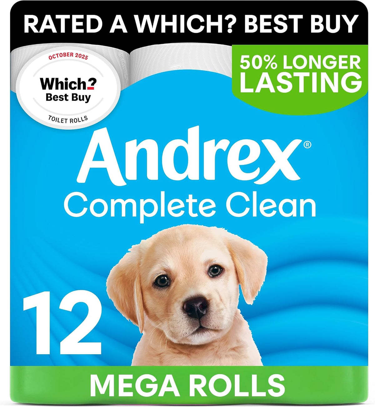 Andrex Complete Clean Toilet Roll - 12 Mega Toilet Rolls