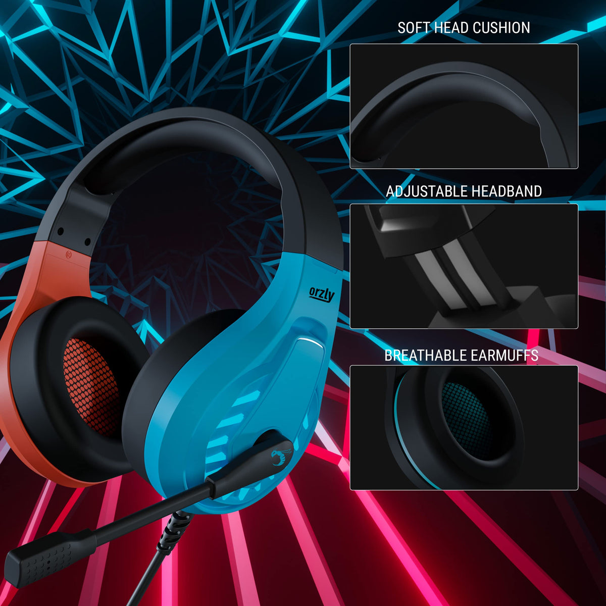 Orzly Gaming Headset for PC and Gaming Consoles compatible with PS5, PS4, XBOX SERIES X | S, XBOX ONE, Nintendo Switch & Steam Deck with noise cancelling mic - RXH-30 Siberia Edition