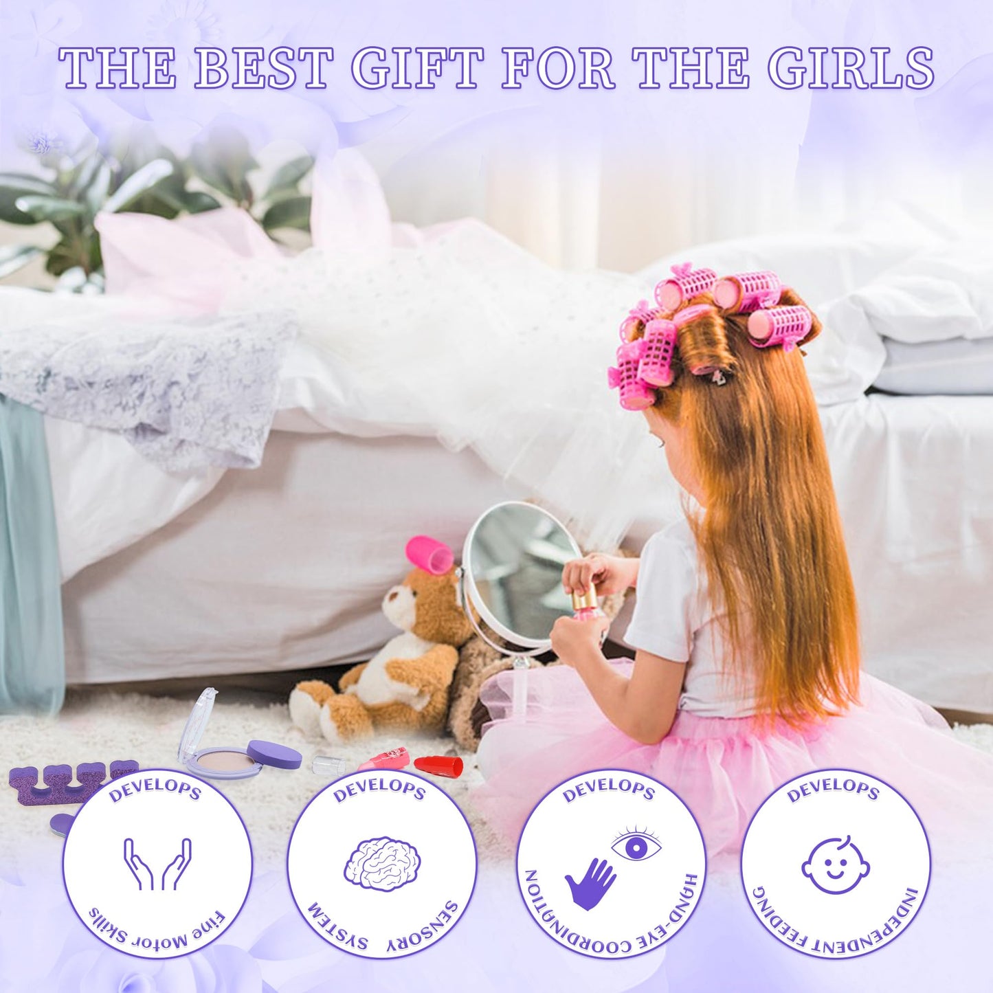 Kids Makeup Sets for Girls - Safe and Washable Kids Makeup, Real Make Up Set for Girls Children Toddler, Little Girl Play Games Toys Presents, Princess Birthday Gifts for 4-12 Year Old(Light Purple)
