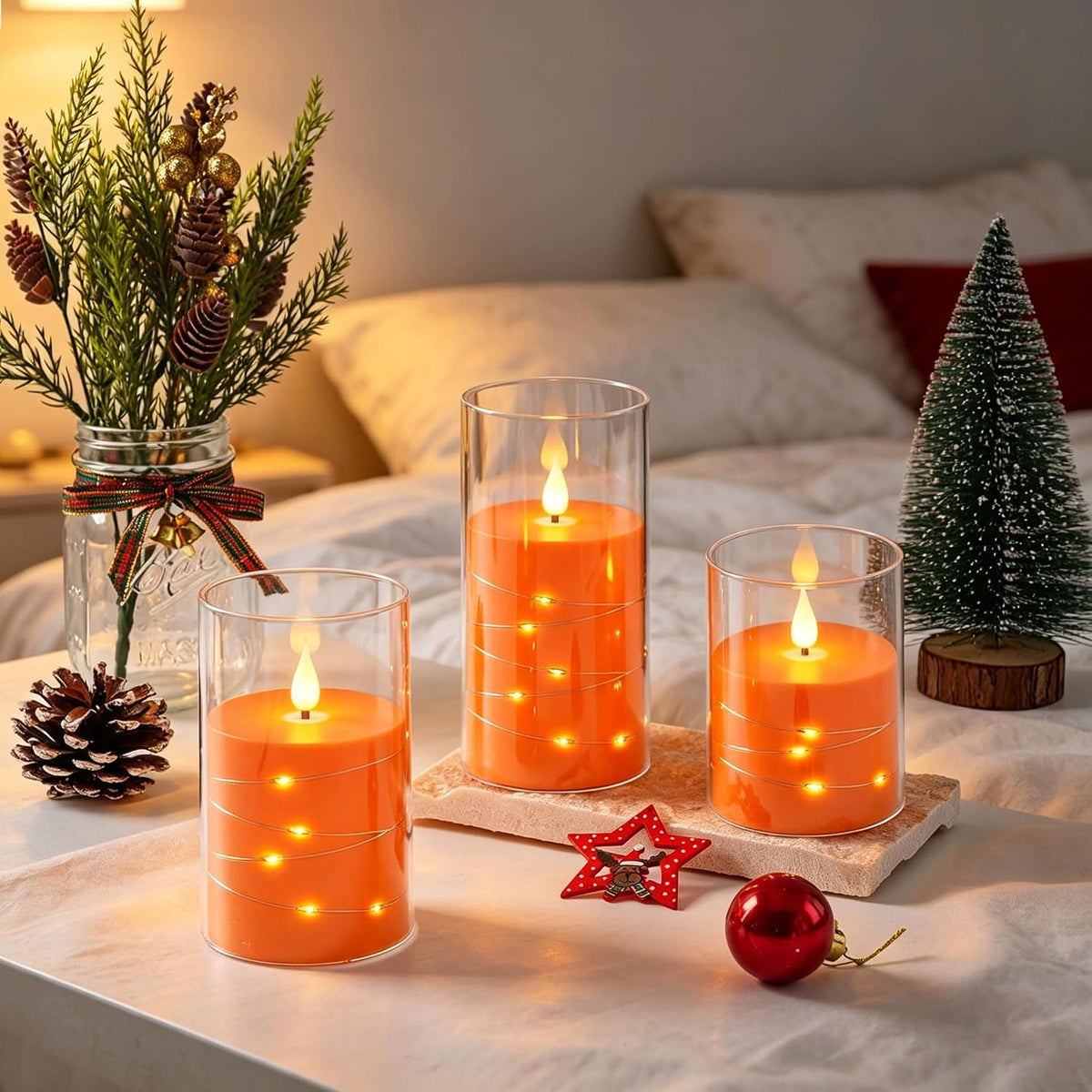 5 Pack Ivory Transparent Taper Candles, Black Wick Flickering Flameless LED Candles with Fairy Lights, Heat Resistant Reusable Plastic Candles, Remote Control, 14/14/16/18/20cm, Indoor Outdoor Decor