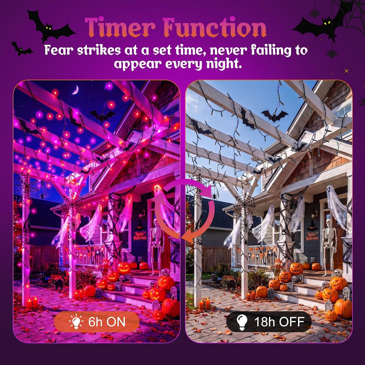 Halloween Lights Outdoor Remote,Orange Purple Fairy Light Battery Operated