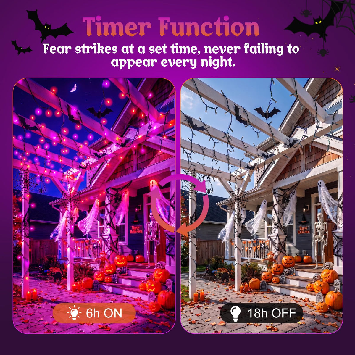 Halloween Lights Outdoor Remote,Orange Purple Fairy Light Battery Operated