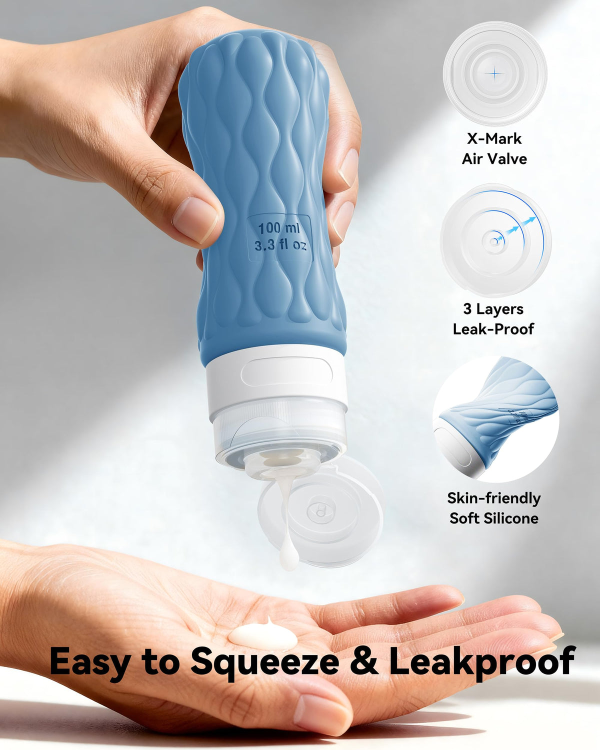 100ml Silicone Travel Bottles for Toiletries for Shampoo and Conditioner