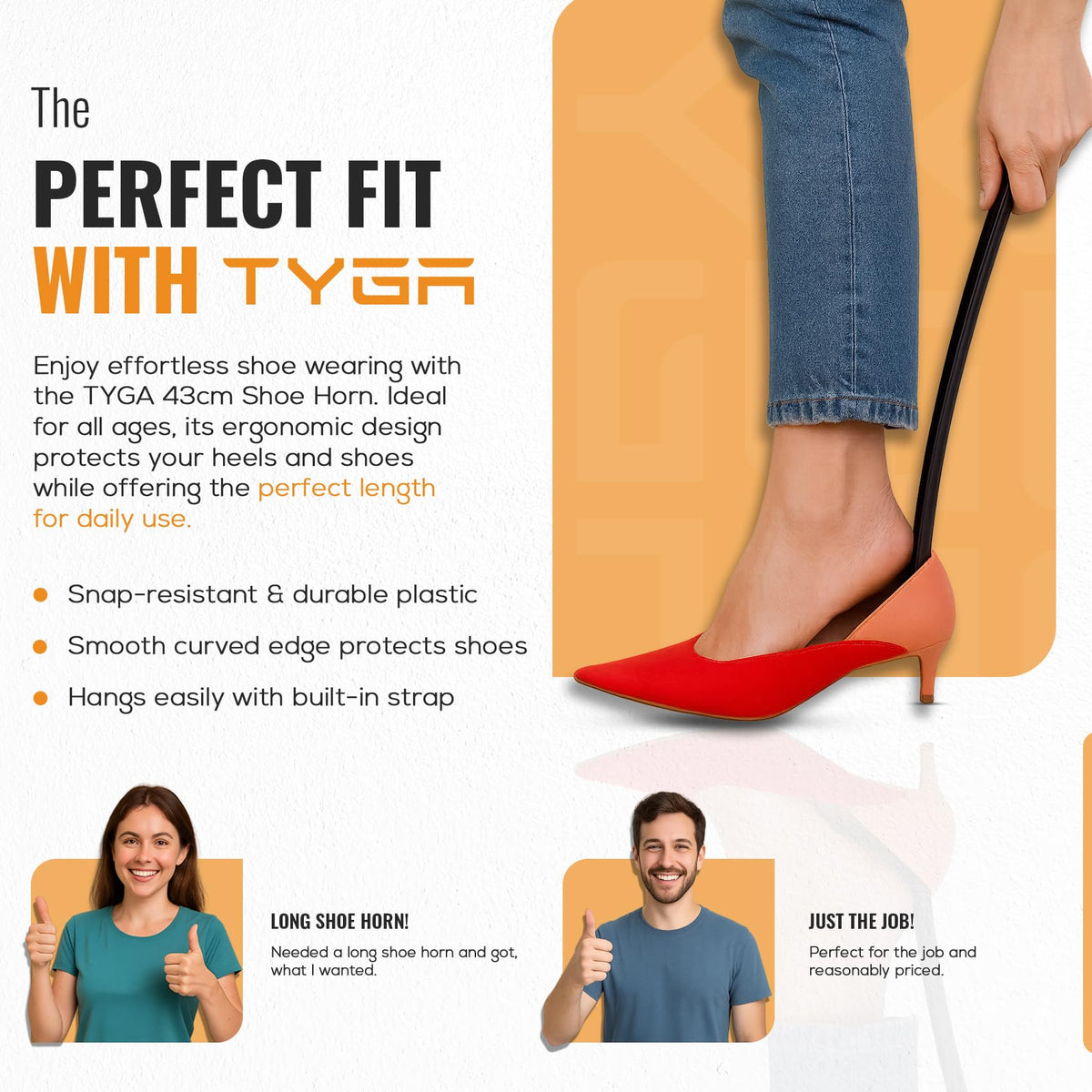 TYGA Shoe Horn Long Handled 43cm Long Shoe Horn-Plastic Shoehorn for Men, Women with Comfort Grip Long Shoe Horns-Flexible Extra Long Shoe Horn for Elderly