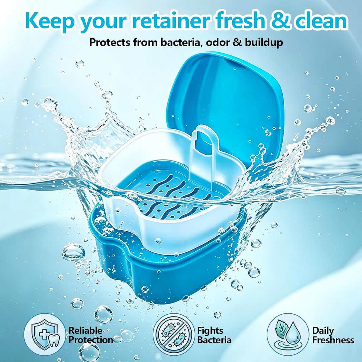 chenqi Retainer Cup Holder Mouthguard Cleaning Case with Strainer Basket, Denture Bath Box Storage Cup Holder for Travel Cleaning