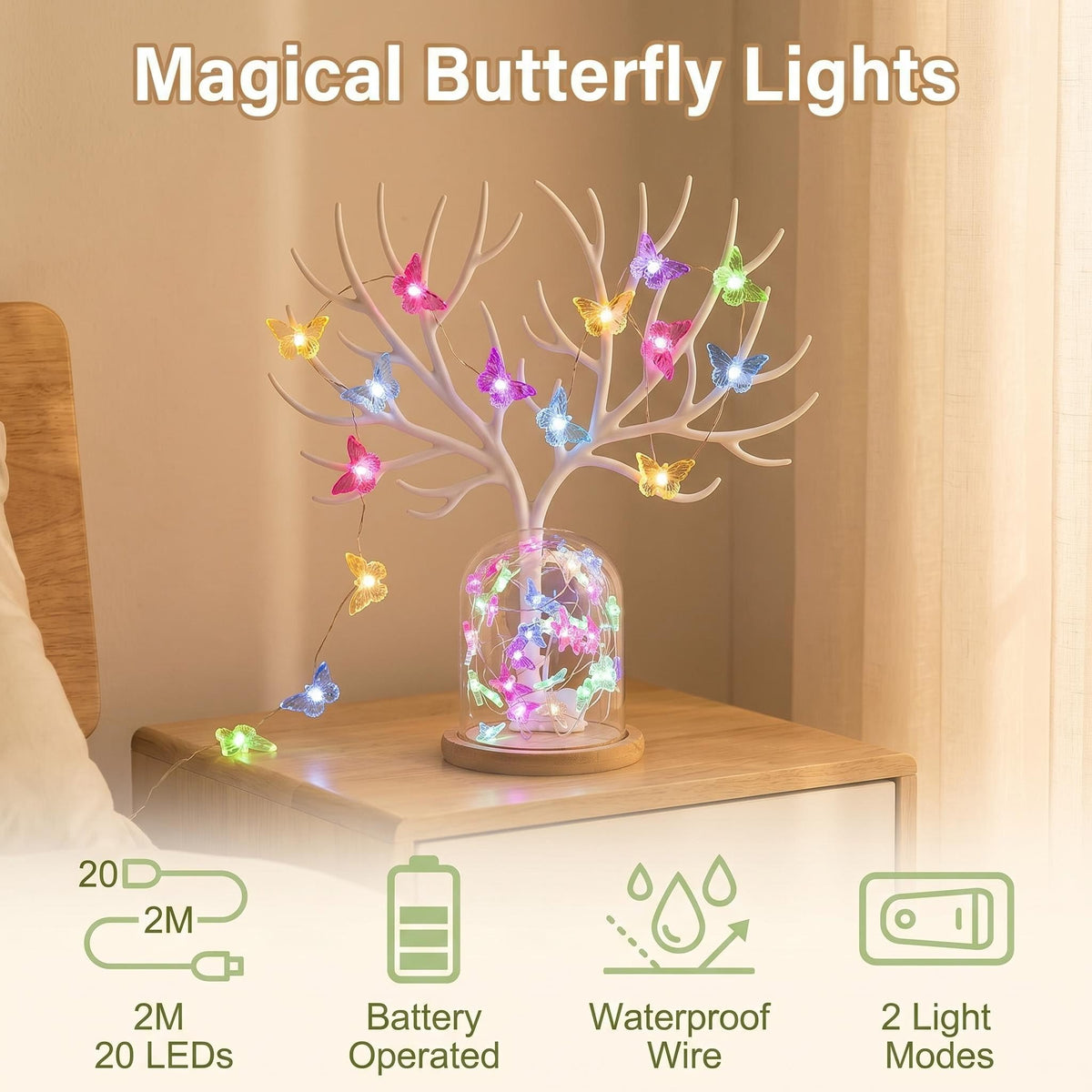 2M 20 LED Pink Cherry Blossom Fairy Lights, Battery Operated Flower String Lights for Bedroom Decor, Indoor Spring and Christmas Decorations, Girls Room Gift (Flowers)