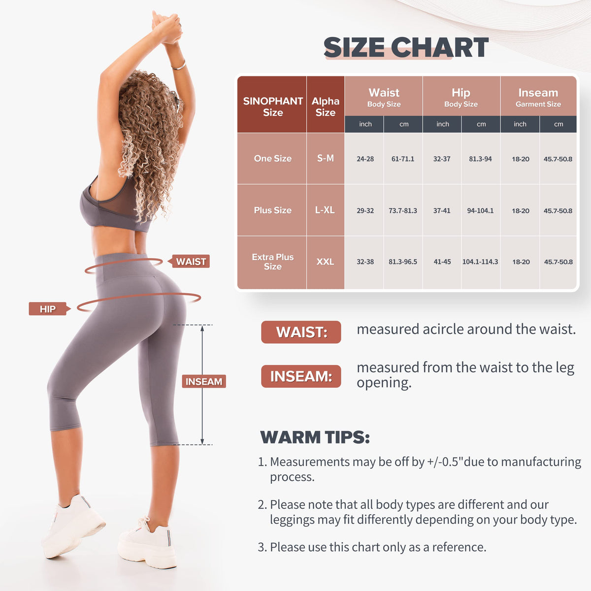 SINOPHANT High Waisted Capri 3/4 Length Leggings for Women