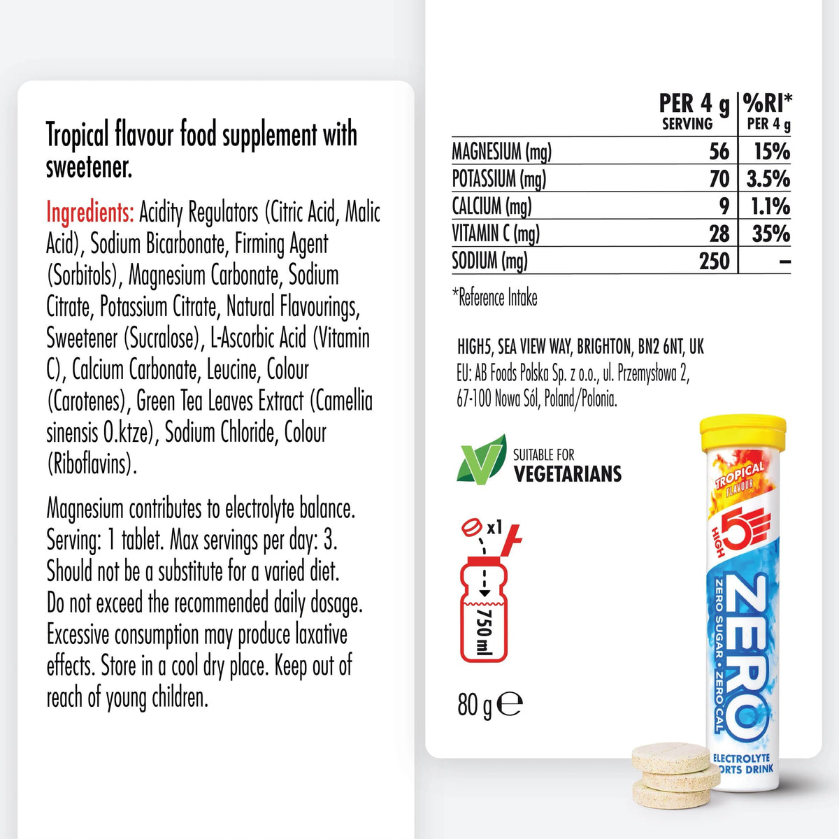 HIGH5 Zero Electrolyte Tablets for Hydration, Berry, 20 Tablets