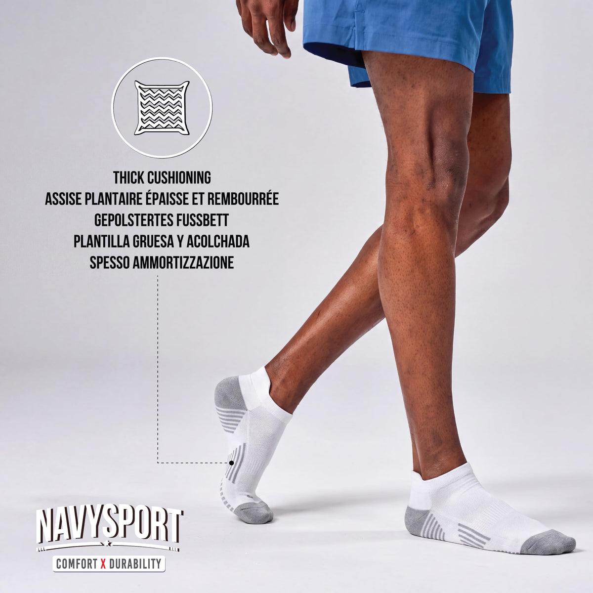 NAVYSPORT Men's Cotton Sports Socks, Pack of 6 Pairs