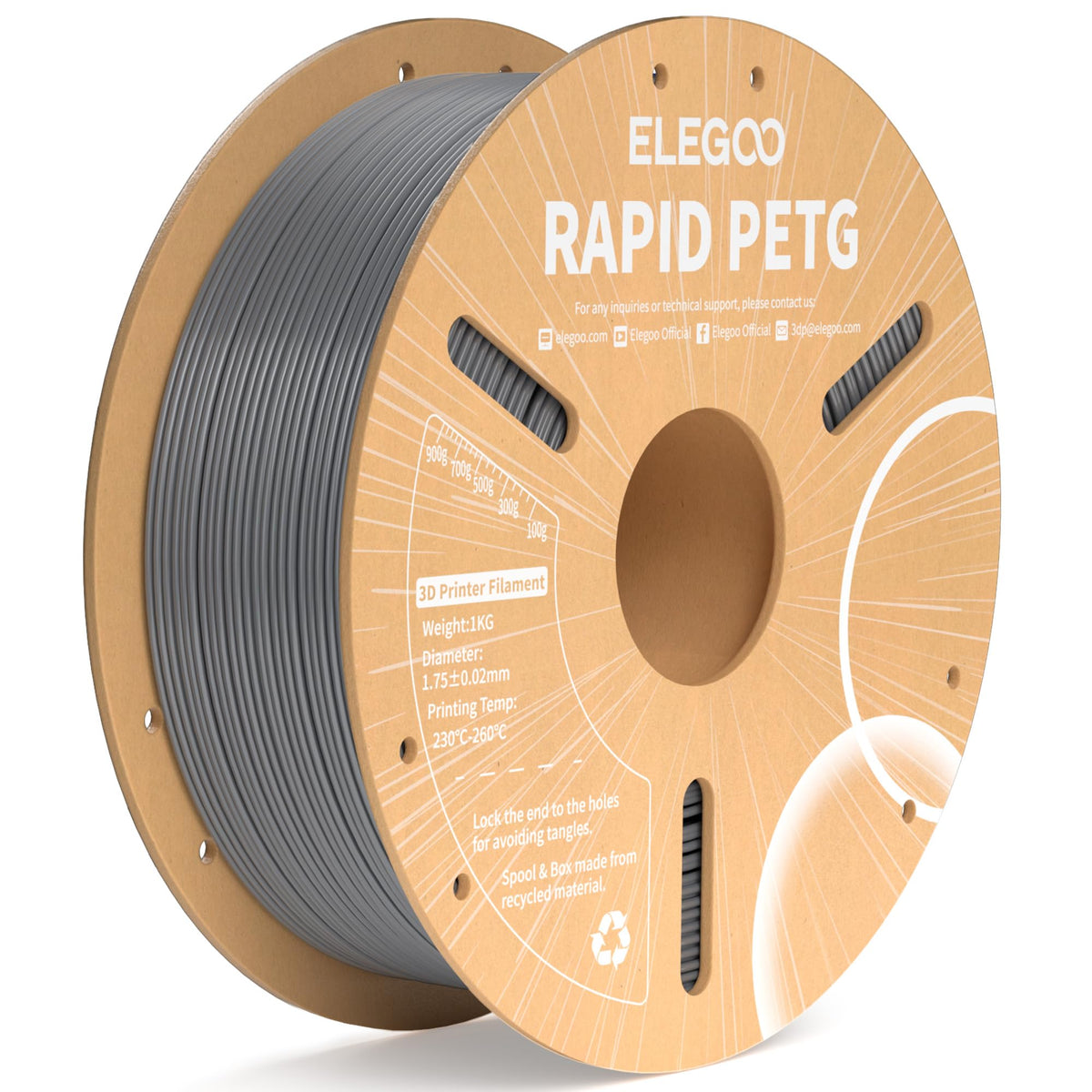 ELEGOO Rapid PETG 3D Printer Filament 1.75mm Black 1KG