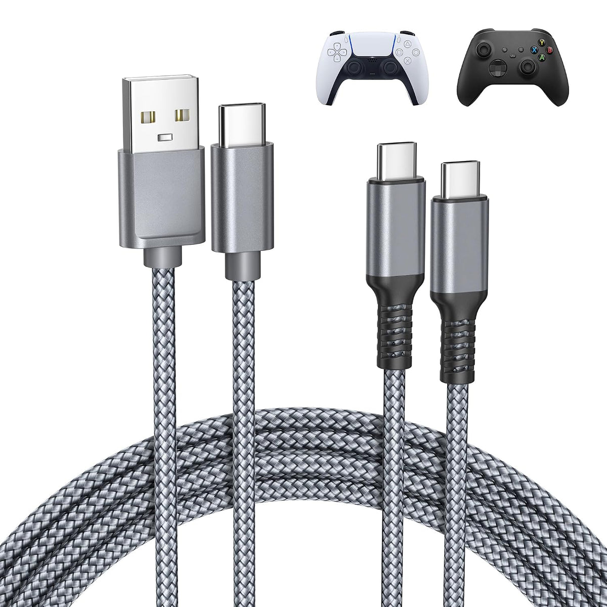 BASESAILOR Charger Cord for PS5/PS5 Pro Controller,Xbox Series X/S 2M 2Pack
