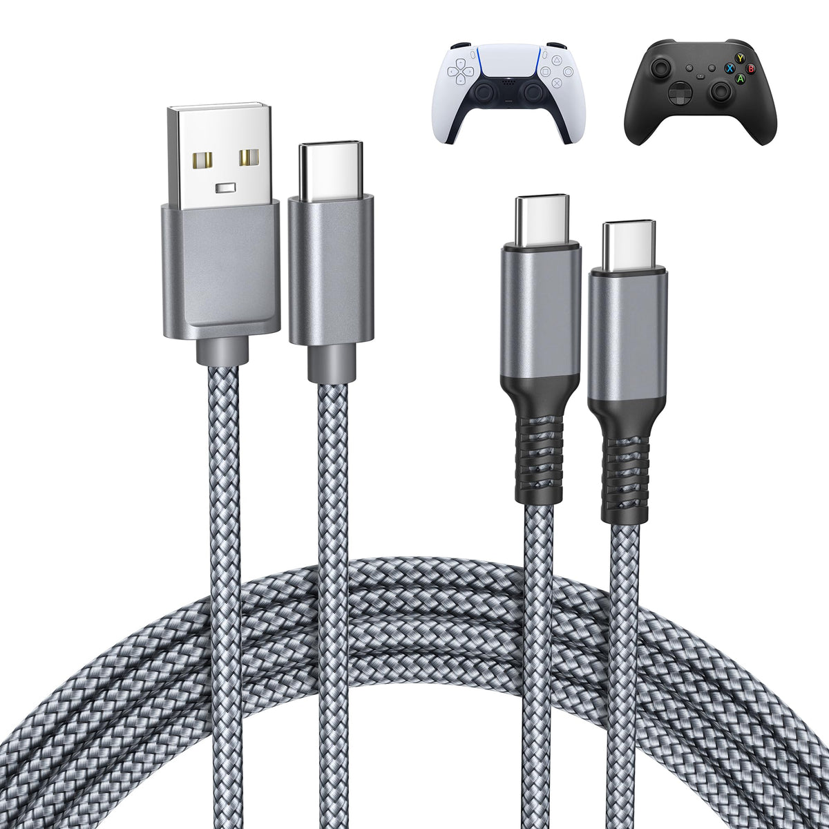 BASESAILOR Charger Cord for PS5/PS5 Pro Controller,Xbox Series X/S 2M 2Pack