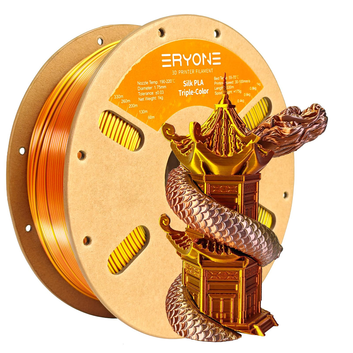 ERYONE Silk PLA Filament 1.75mm,3D Printer Filament PLA,Shiny Glossy PLA Filament,+/-0.03mm,1kg(2.2lbs)/Spool,Silk Liquid Gold