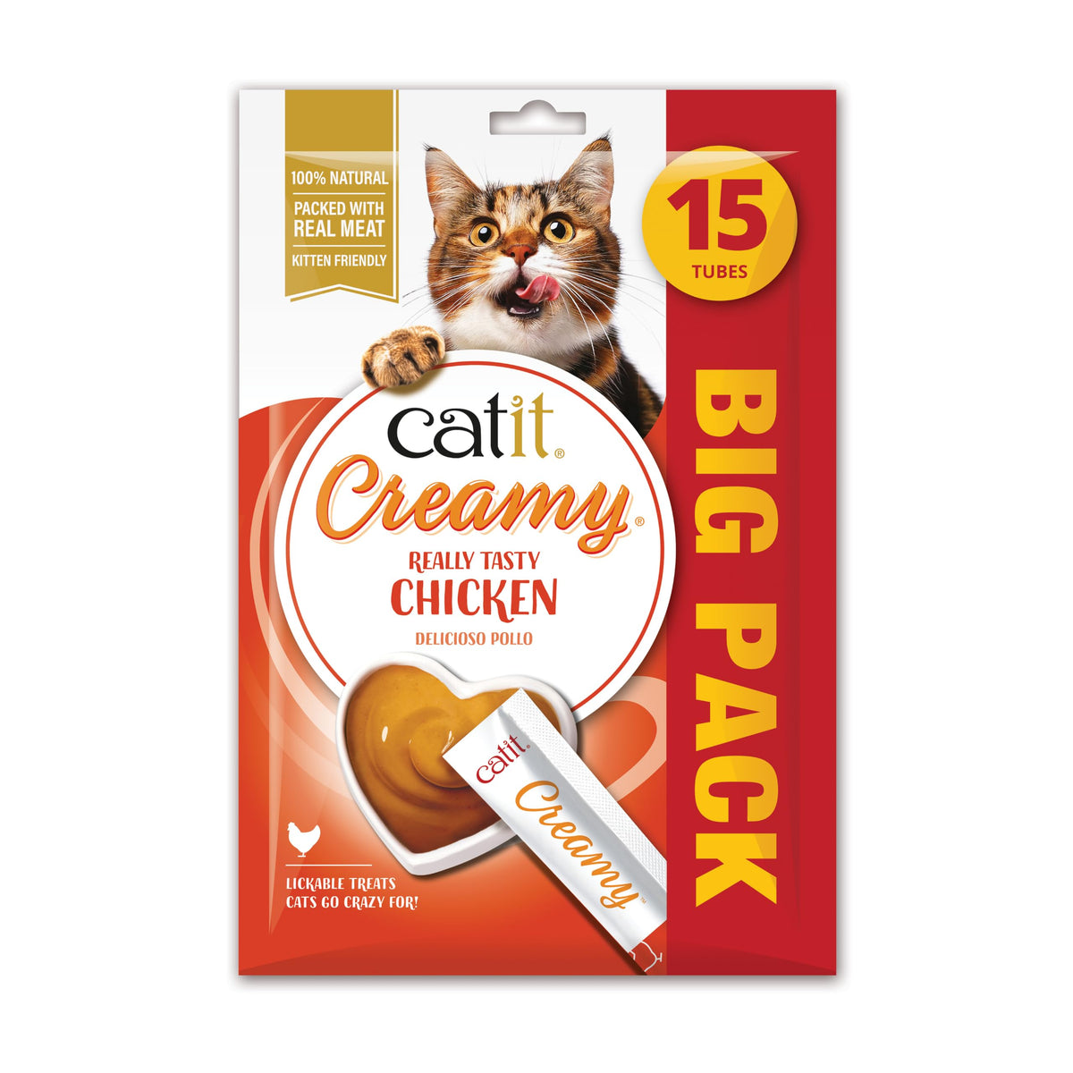 Catit Creamy Salmon & Prawn Lickable Cat Treats for Cats & Kittens 15x10g
