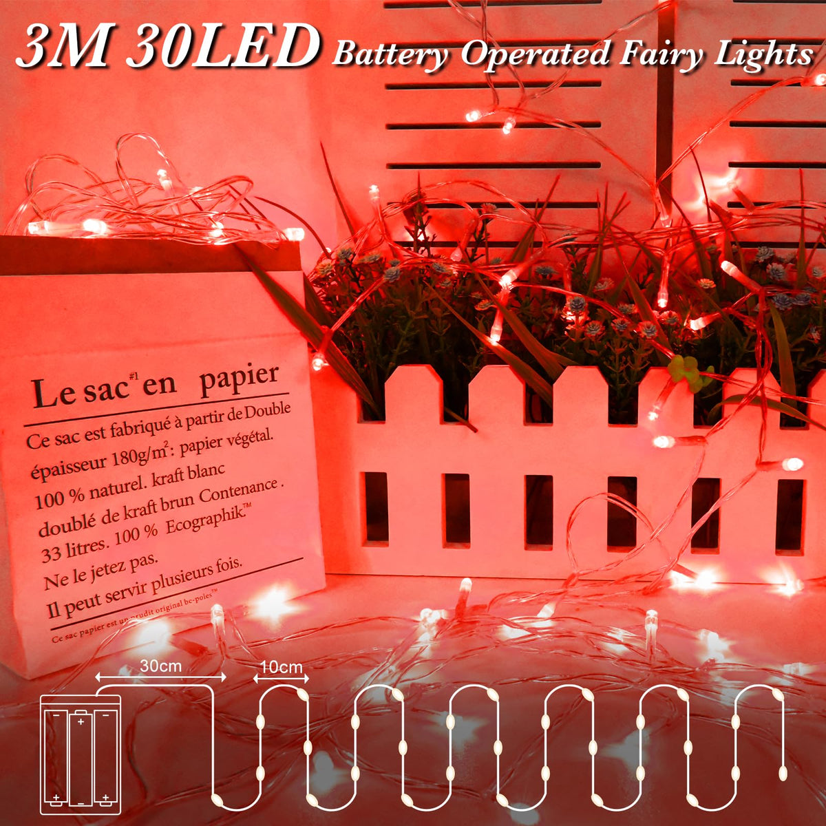 cshare Battery Fairy Lights, 2M 20 LED Fairy Lights Battery Operated with Timer, IP65 Waterproof String Lights for Jar Garden Camping Christmas Indoor Outdoor Decorations, Warm White