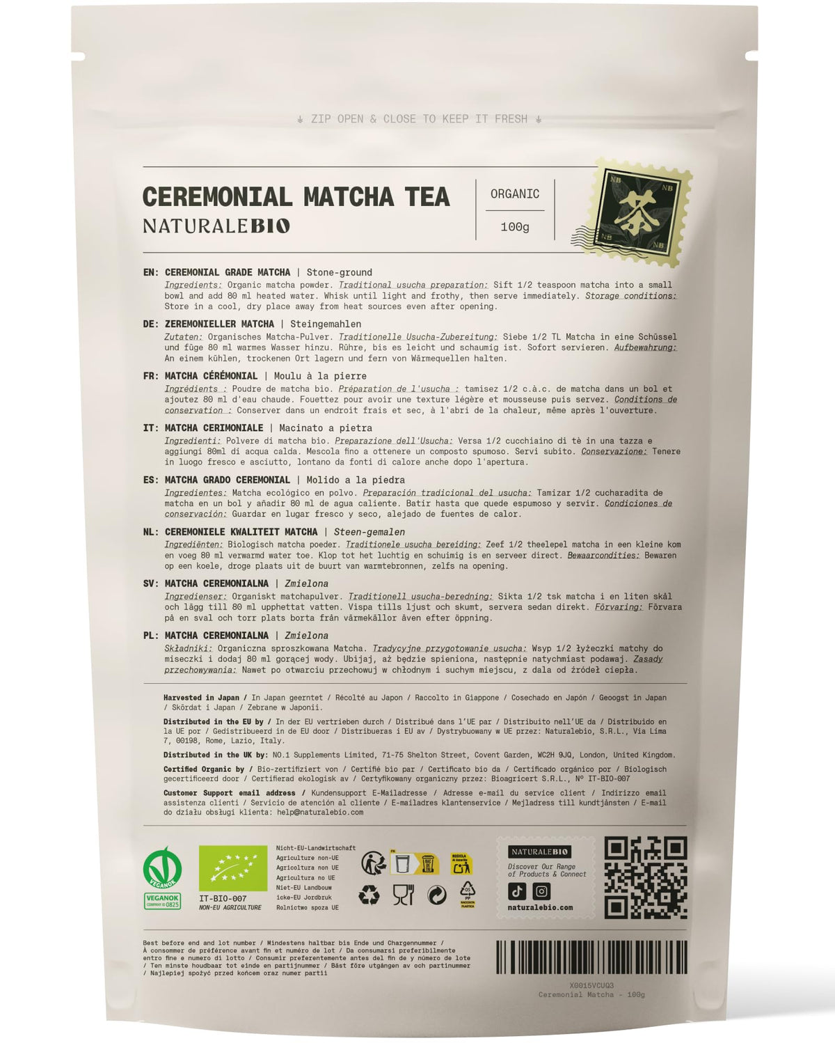 NaturaleBio Organic Premium Grade Japanese Matcha Powder L-Theanine