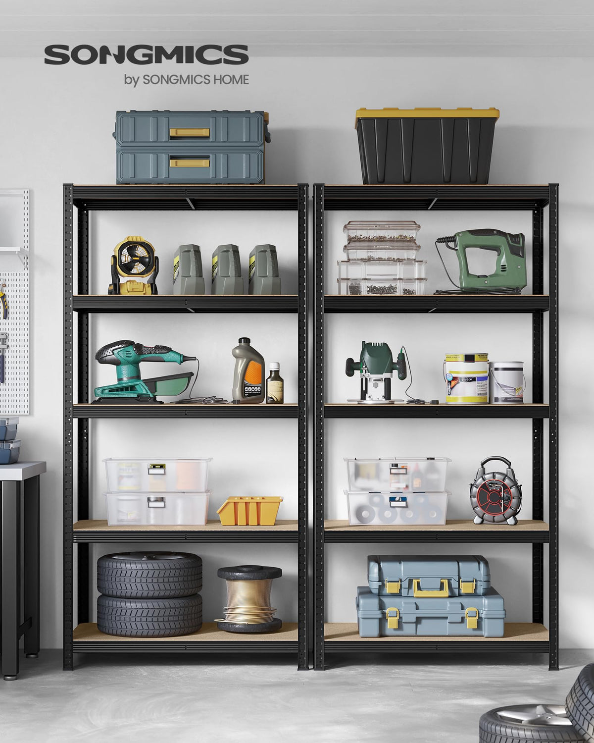 SONGMICS 5-Tier Heavy-Duty Shelving Units, Set of 2, Boltless Assembly