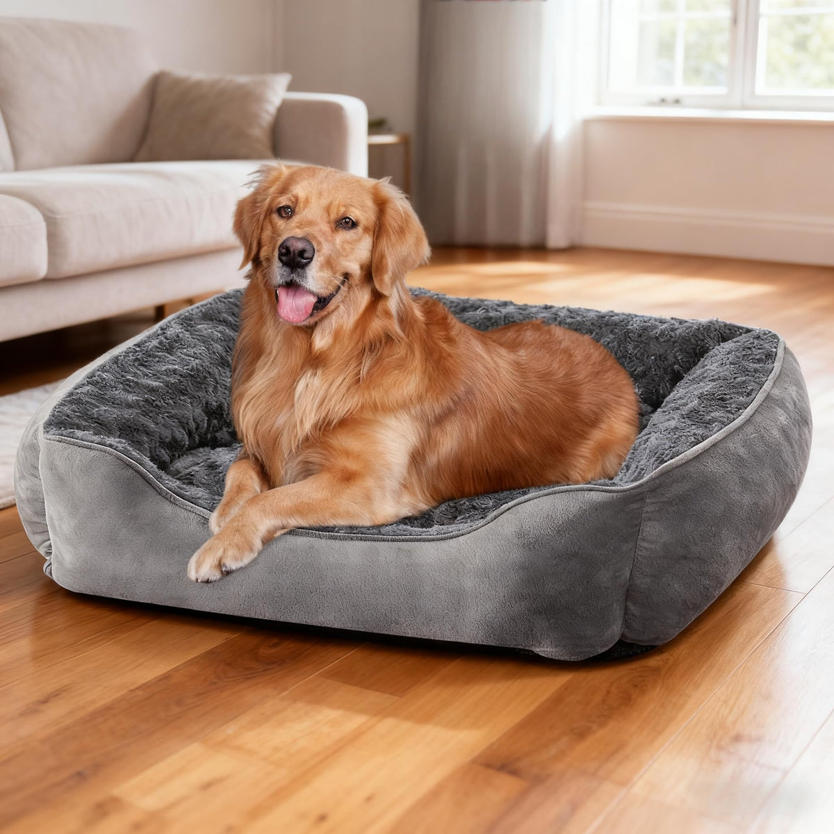 JOEJOY Dog Bed Medium - Washable Rectangle Dog Beds, Anti-Anxiety, Soft Plush Non-Slip Bottom Pet Bed - Small | Medium | Large Size Mattress Mat, Grey
