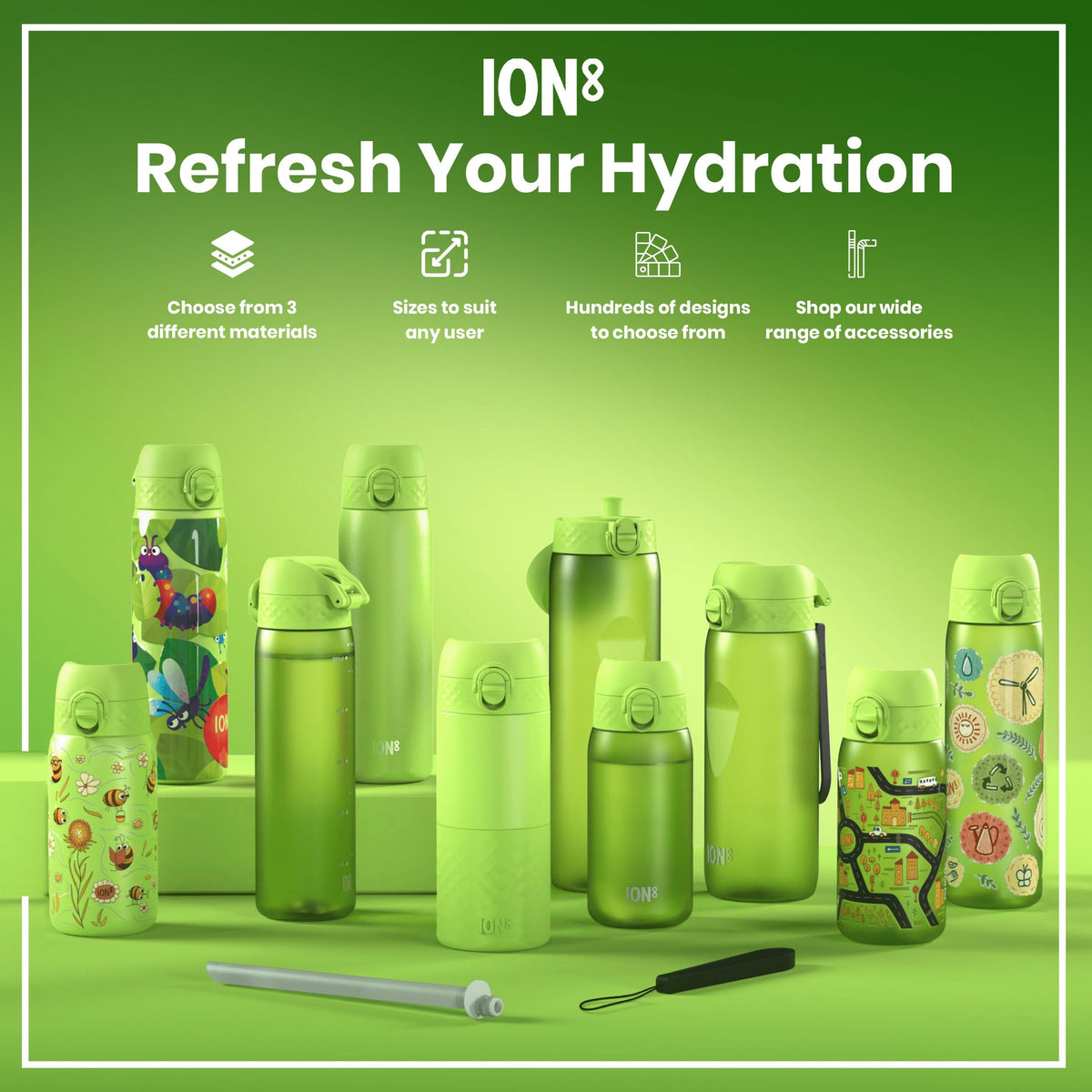 ION8 Kids Water Bottle, 350 ml/12 oz, Leak Proof, Easy to Open, Secure Lock, Dishwasher Safe, Carry Handle, Hygienic Flip Cover, Easy Clean, Odour Free, Rose Pink