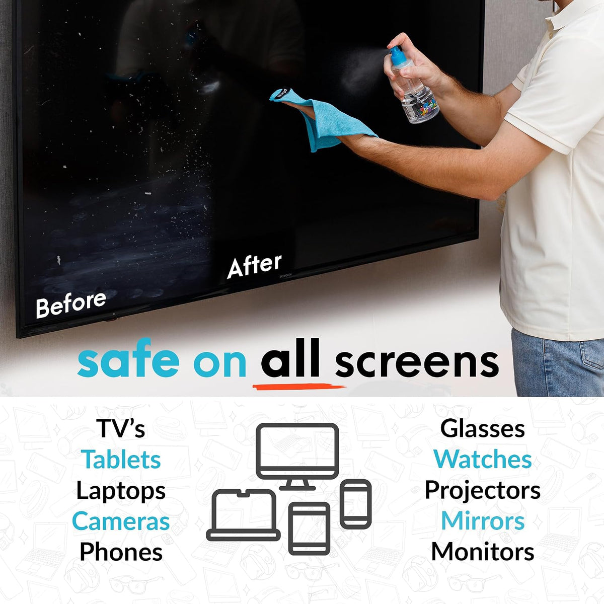 Pixel Perfect Screen Cleaner Kit for TV, Laptops, Computers, Monitors, Phones, Tablets, 300ml Cleaning Kit, Premium Natural Spray